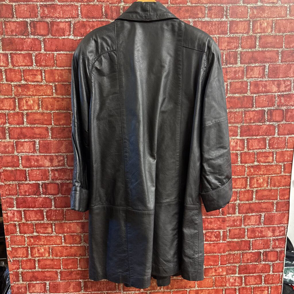 Avanti Black Leather Duster Coat Ladies Size L