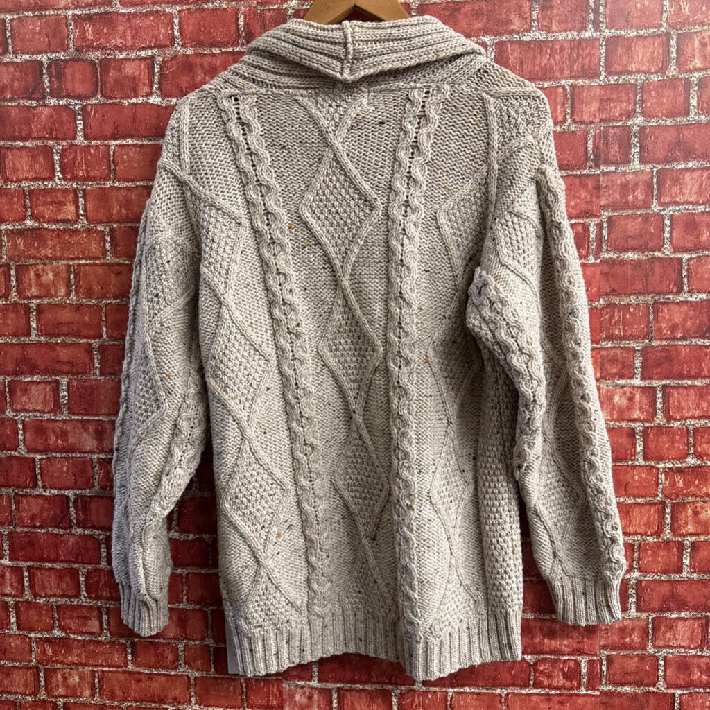 Aran Crafts Grey Beige Knit Cardigan Sweater Men’s Size S