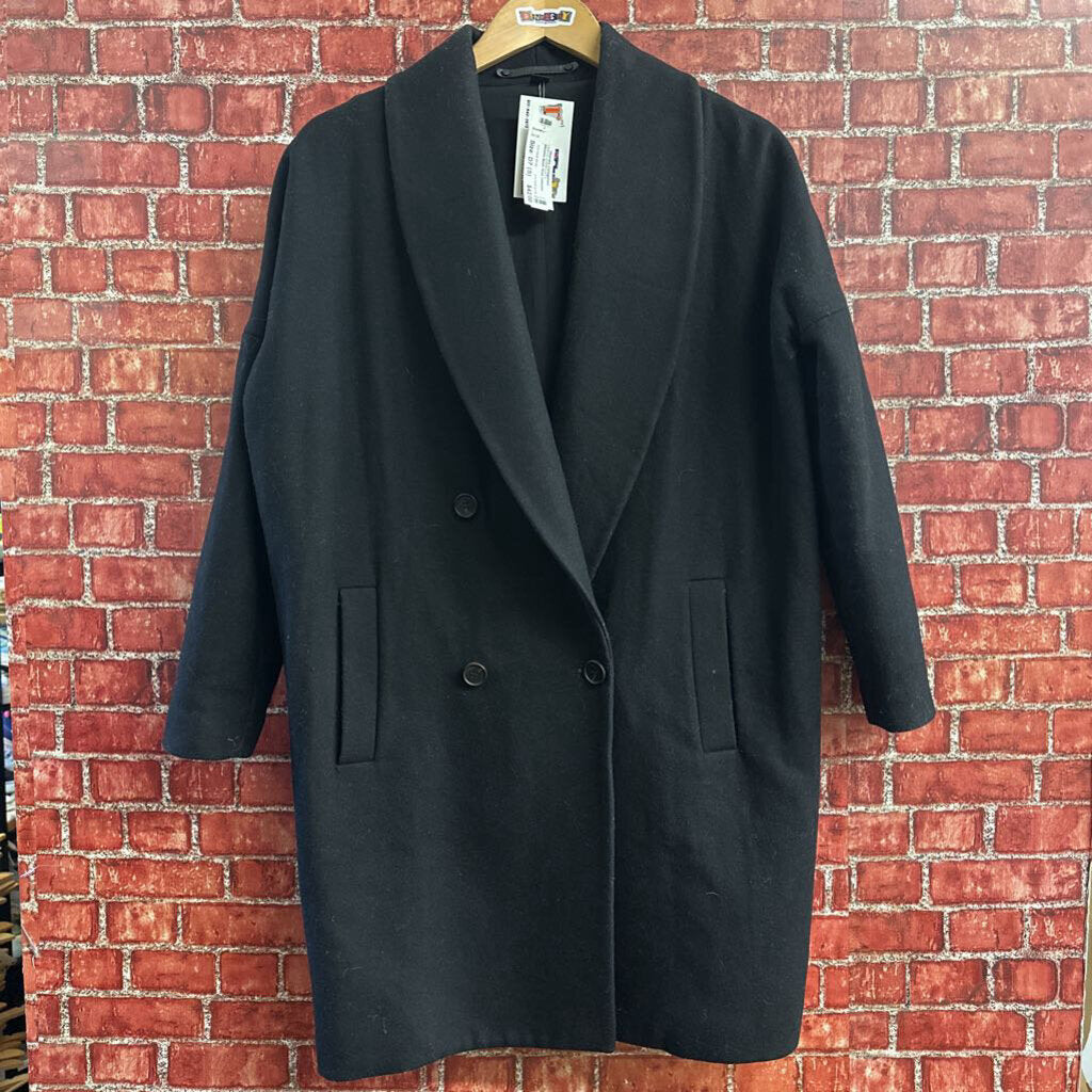 Allsaints Black Wool Overcoat Size S