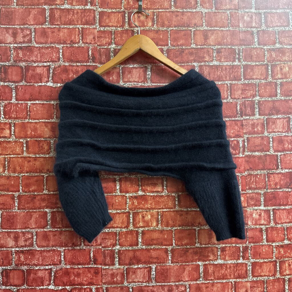 Angora Rabbit Fur Black Shawl Cardigan