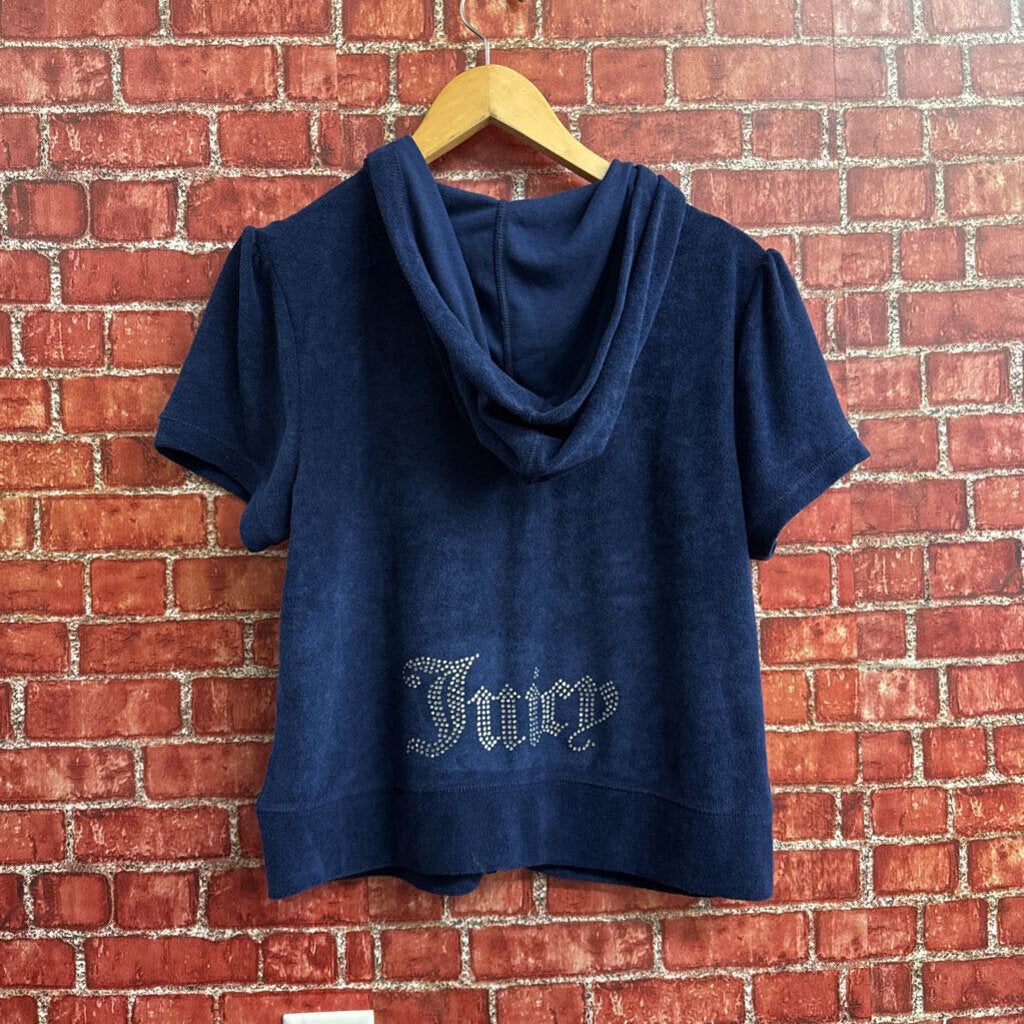 NWT Juicy Couture Zip Hoodie Short Sleeve Terry Cloth Navy Ladies Size L