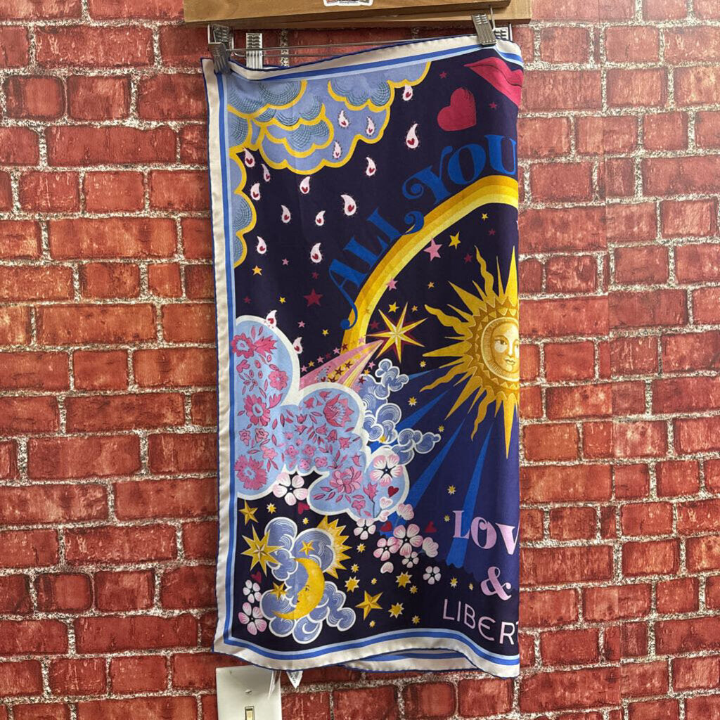 Liberty All You Need is Love Silk Scarf Blue