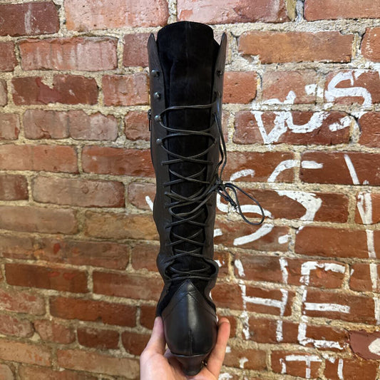 SportMax By MaxMara Black Leather Knee High Boots Size 9.5L