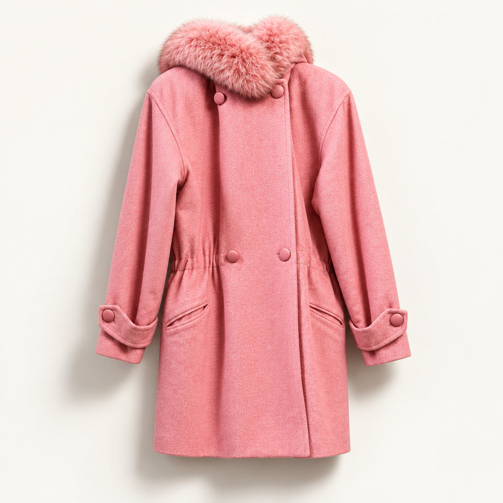 Vintage Electre Paris Pink Fox Fur Hooded Coat Ladies Size L