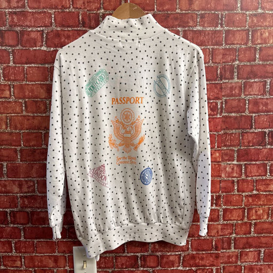 Vintage 1990 Miss Lizz Boston Passport Polka Dot Crewndck White Size D5