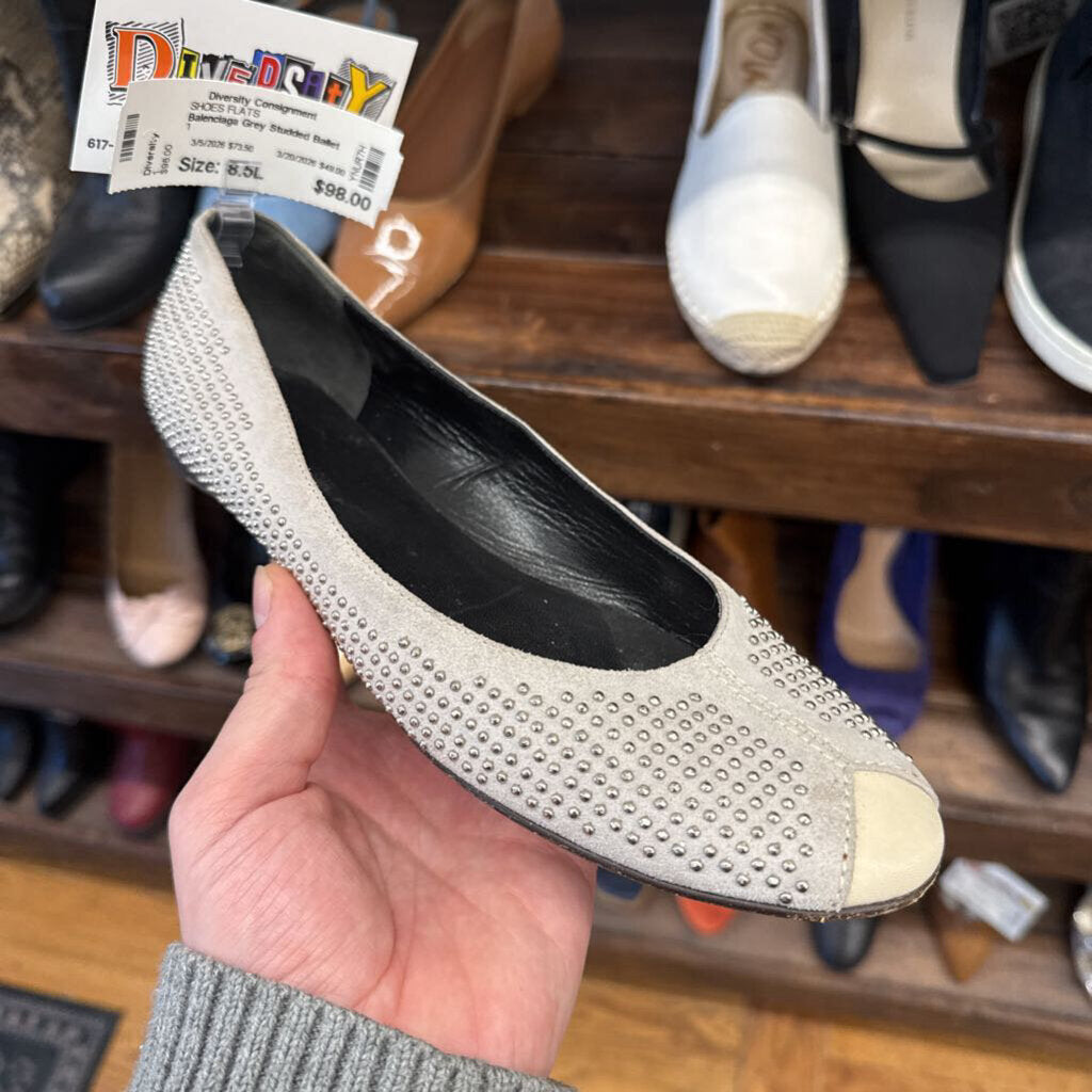 Balenciaga Grey Studded Ballet Flats Size 8.5L