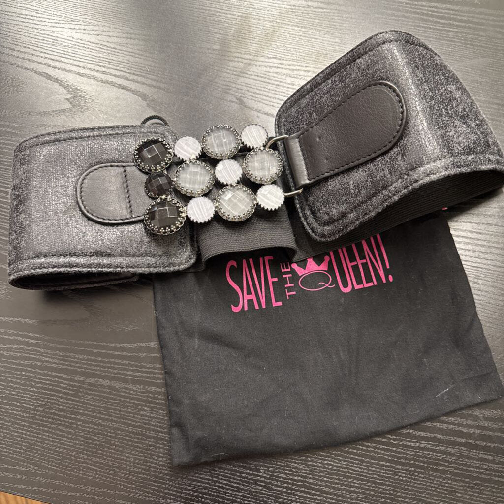 Save The Queen Black Rhinestone Waist Belt OS