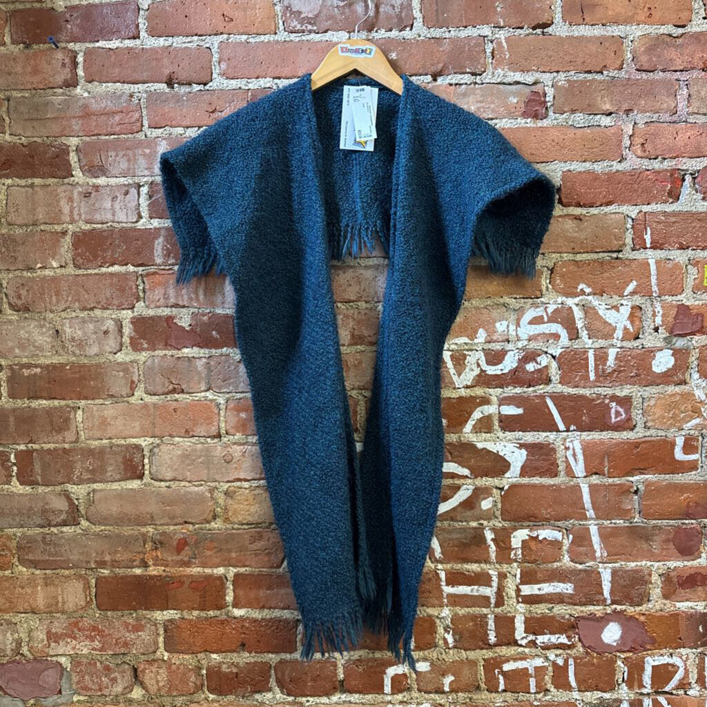 Scarf Poncho Knit Fringe Navy/Teal OS