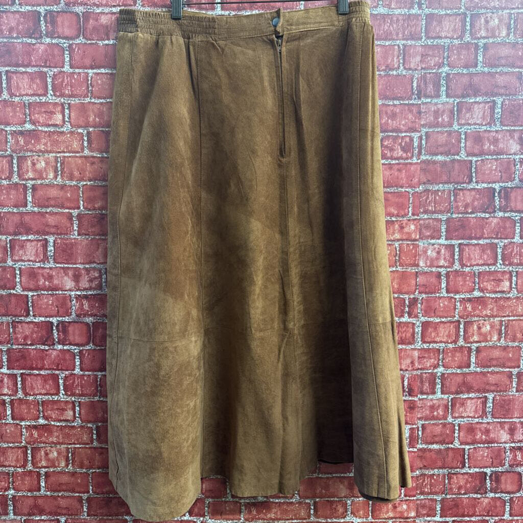 August Max Woman VTG Suede Skirt Maxi Brown Size 20