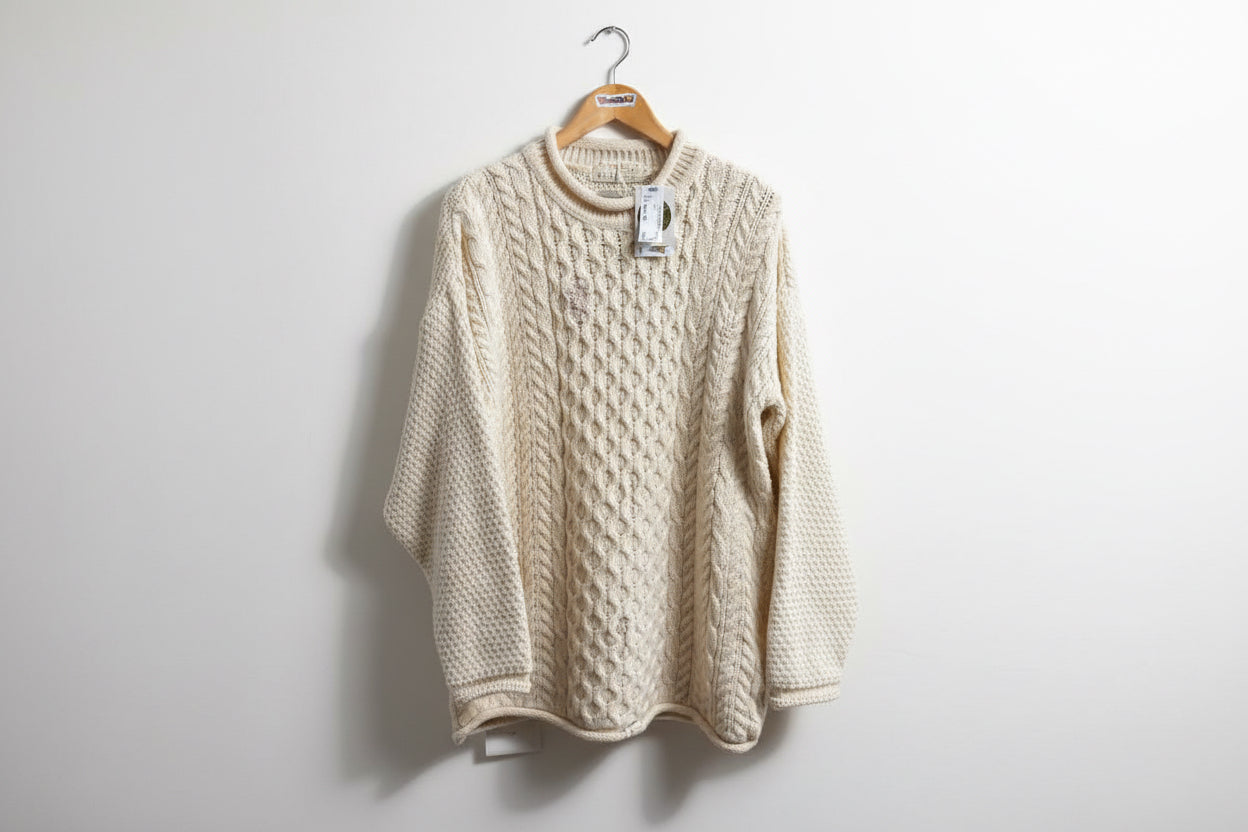 Diversity Repair Lab x Blarney Vintage Sweater Cableknit Mock Neck Cream Size M