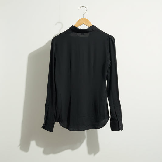 Theory Sheer LS button Up Top Black Ladies Size S