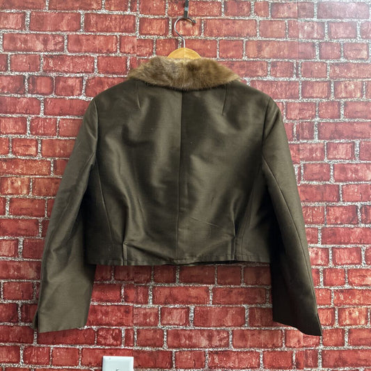 Vintage fur Collar Cropped Jacket brown Size S