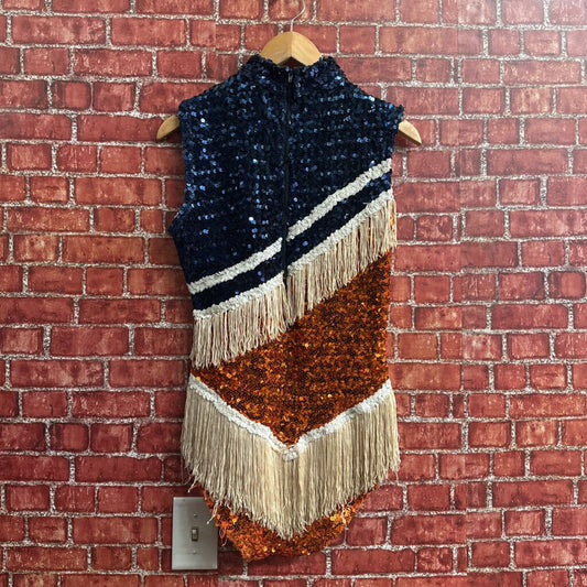 Vintage 1960s Colorifics Sequin Bodysuit Blue orange Size M