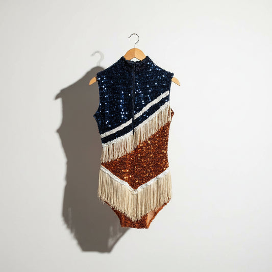 Vintage 1960s Colorifics Sequin Bodysuit Blue Orange Ladies Size M