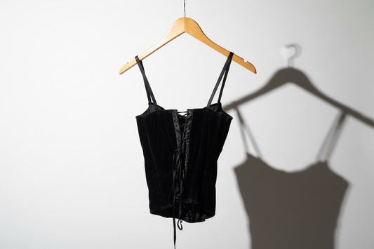 Fredericks of Hollywood Black Velour Corset Top Black Ladies Size XS