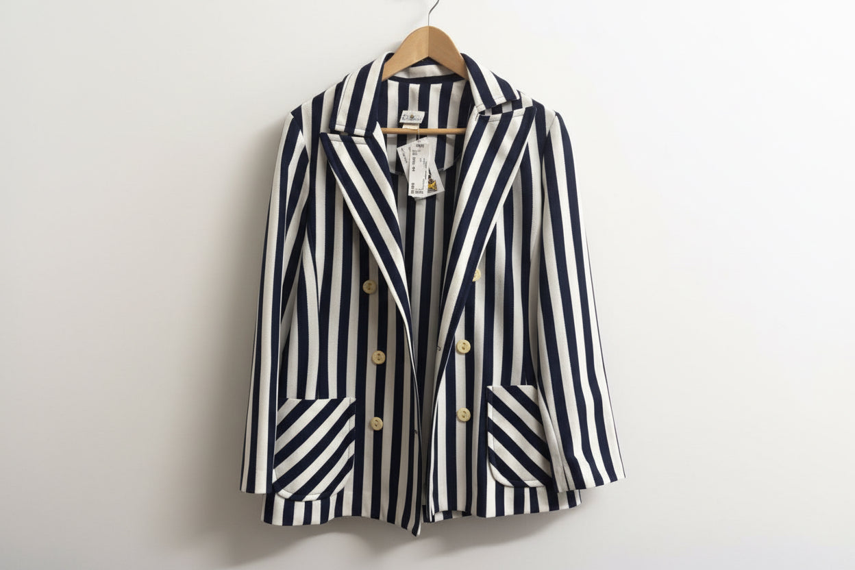 Bodin Knits White Striped Jacket Ladies Size D4