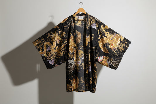 Vintage Kimono Jacket Tigers Black/Gold/Purple OS