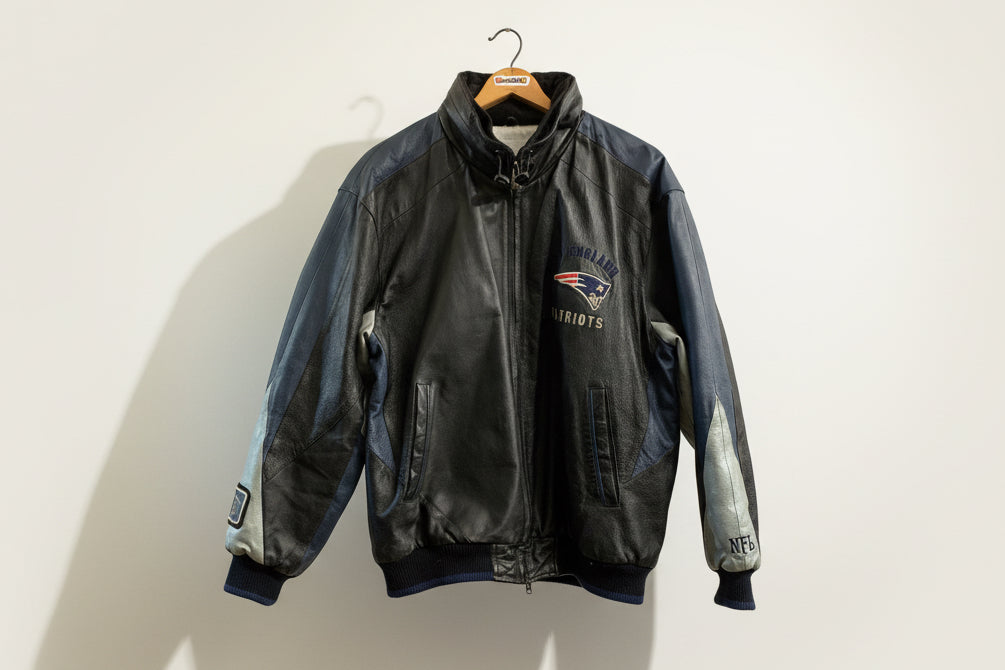 NFL Leather Bomber Jacket Patriots AS-IS Black Men’s Size L