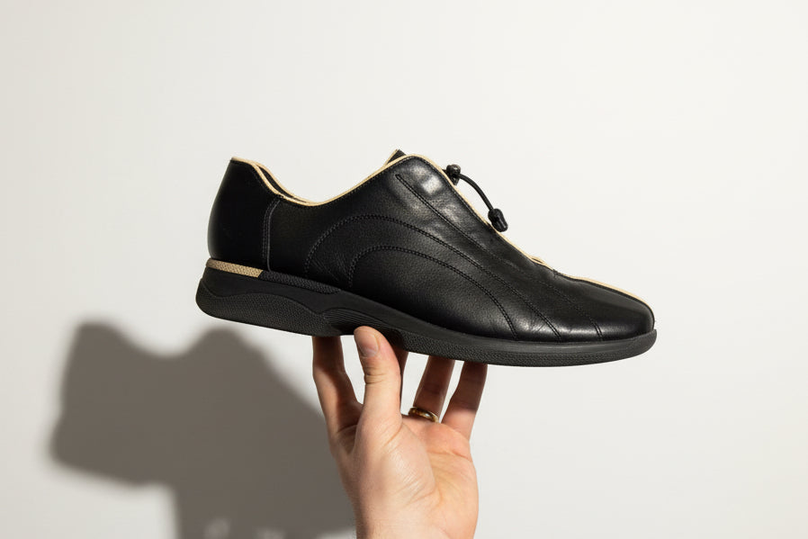 Reiker Black Drawstring Leather Sneakers Size 10L