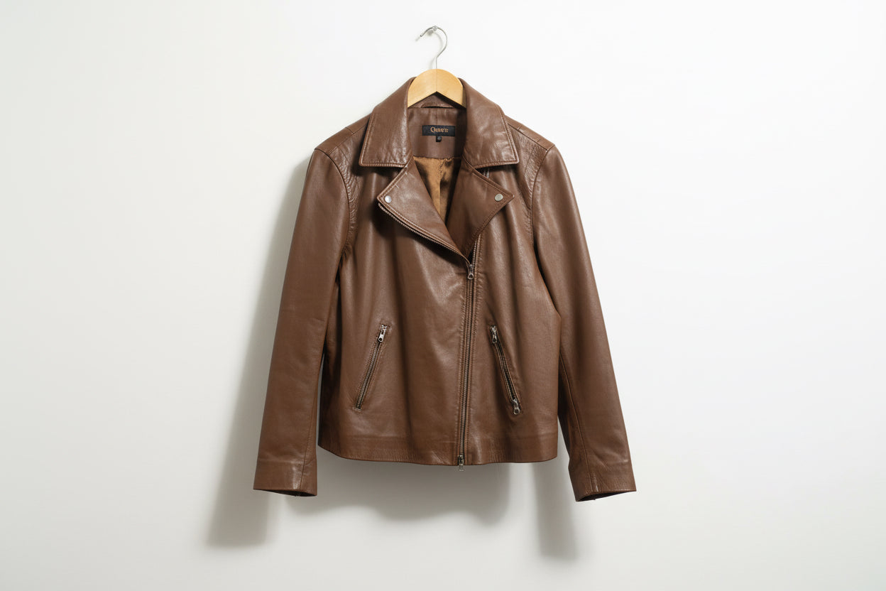 Quince Brown Lamb Leather Moto Style Jacket Ladies Size 1X