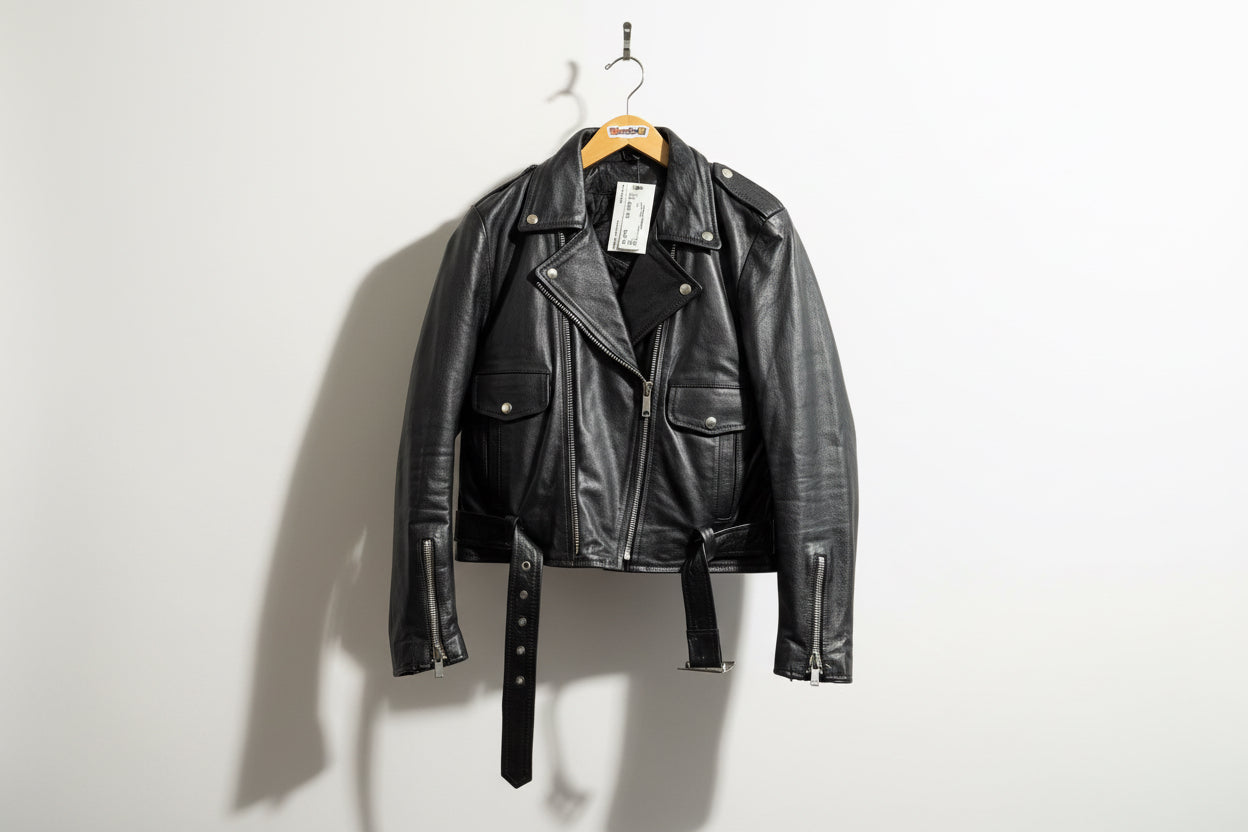 Straight to Hell Leather Biker Jacket Black Men’s Size D5