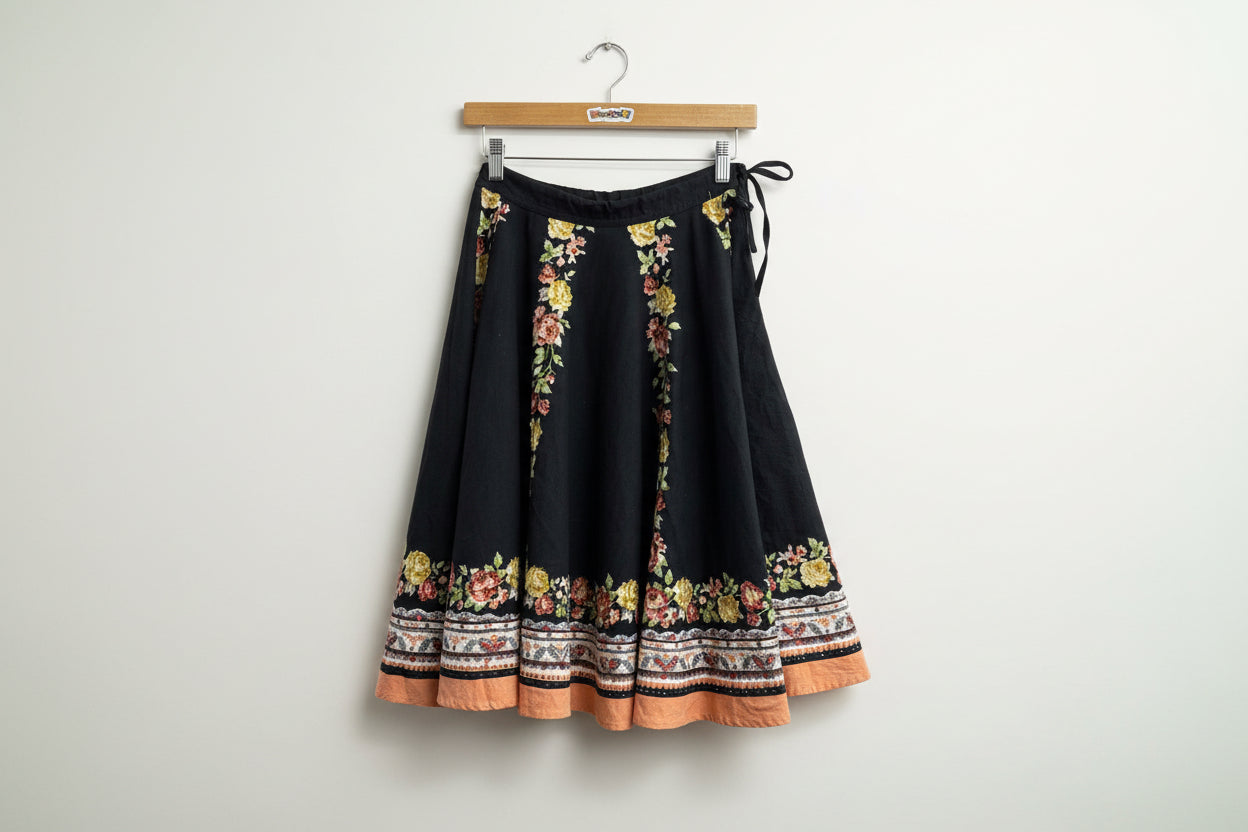 Lux Floral Circle Skirt Black Multi Size D2+`