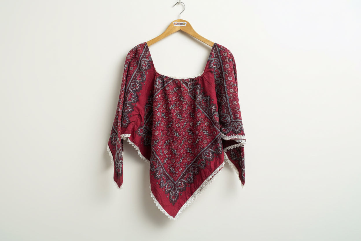 Vintage 70s Handmade bandana Top red Size D6