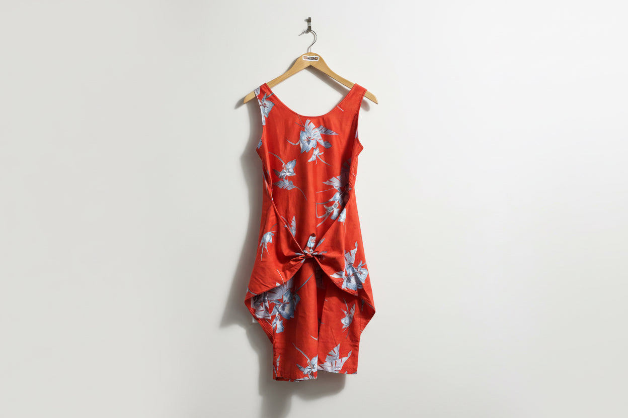 Made in Hawaii Vintage Tank Dress Floral Waist Tie Red/Blue Size L