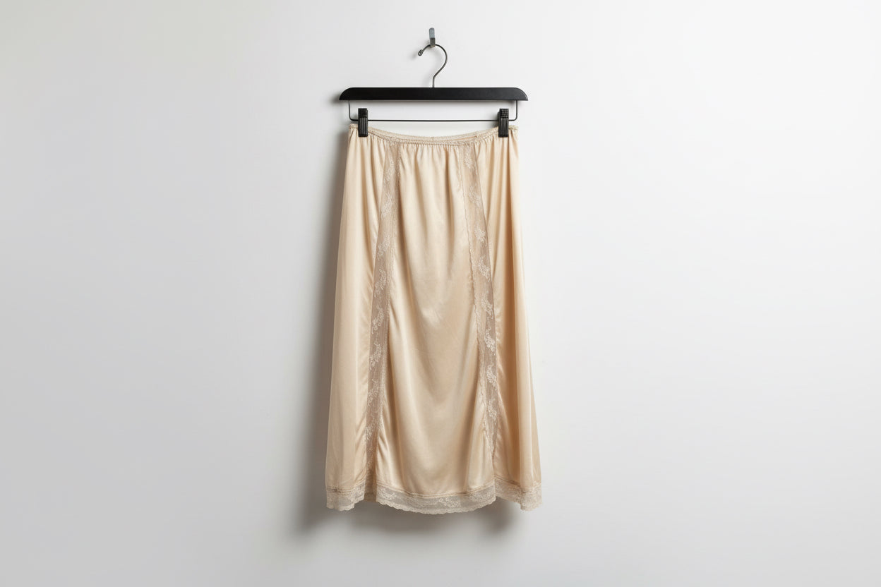 Yves Saint Laurent Vintage Slip Skirt Lace Trim Pink Ladies Size M