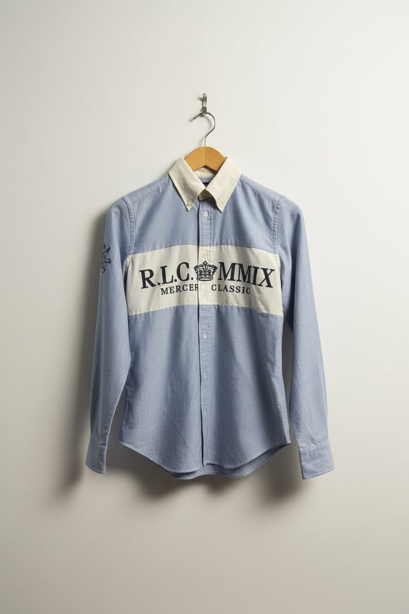 Ralph Lauren Oxford Button Down Chest Text Blue/White Ladies Size 4