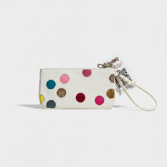 Coach Polka Dot Wristlet Wallet White Multi