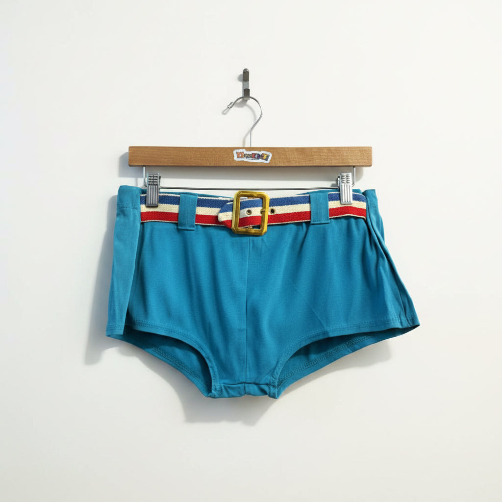 Vintage 70s Mini Shorts Belted Blue Size D5