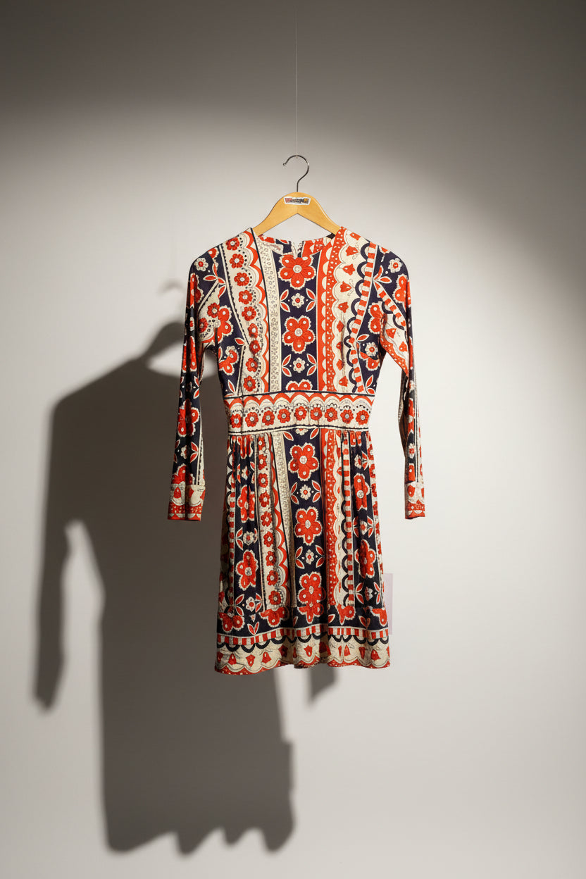 Peck & Peck Vintage Mini Dress Floral White/Red/Navy Size S