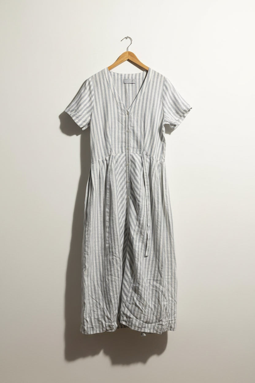 Liz Alig Linen Maxi Dress Stripes Baby Blue/White Size L