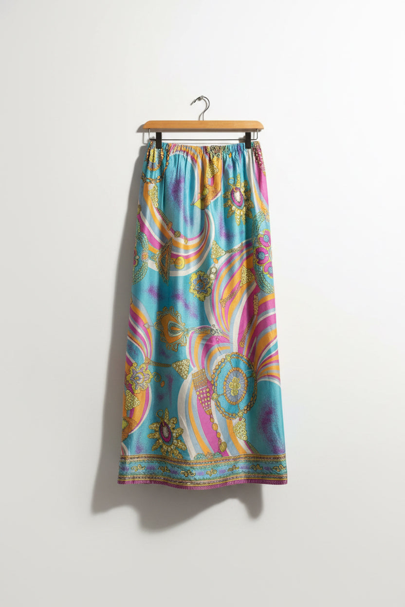 Vintage Maxi Skirt Pastels Blue/Orange/Purple Ladies Size L