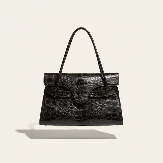 Stuart Weitzman Embossed Leather Bag Croc Pattern Brown