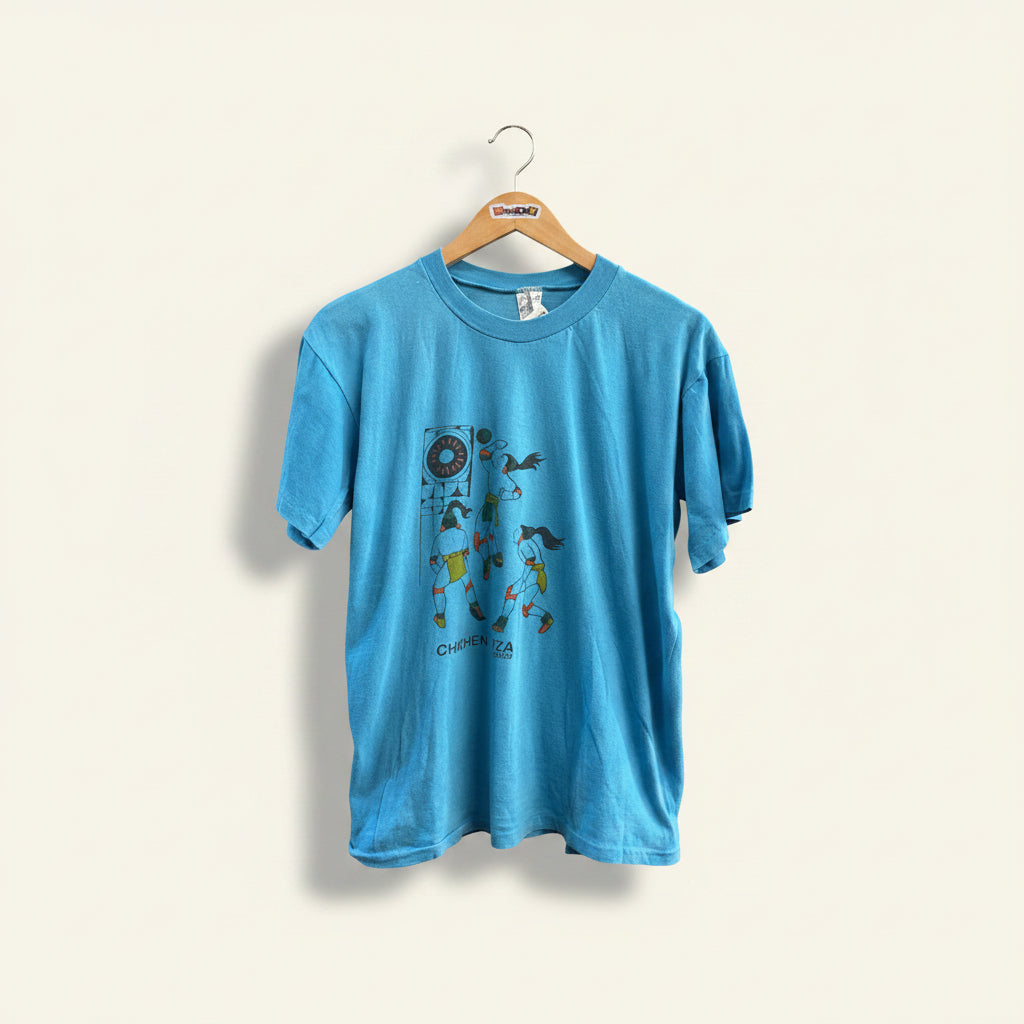 Spaggio Vintage Tee Mesoamerican Ballgame Aztec Chichen Itza Blue Size L
