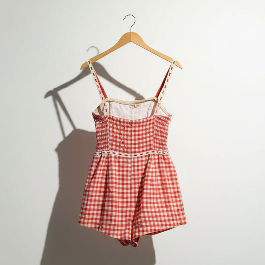 Vintage Playsuit Gingham Red/White Romper Size S