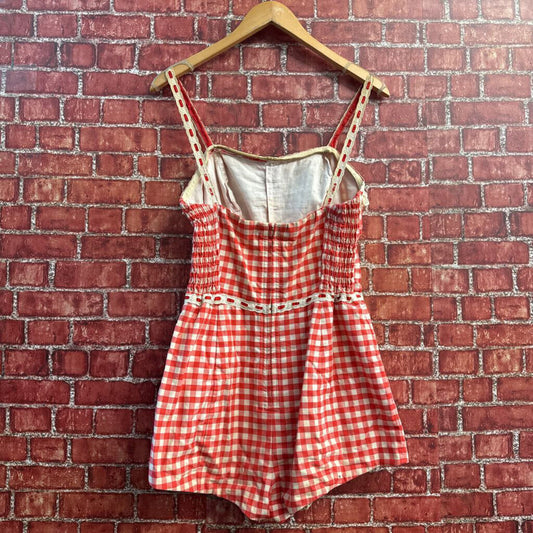 Vintage Playsuit Gingham Red/White