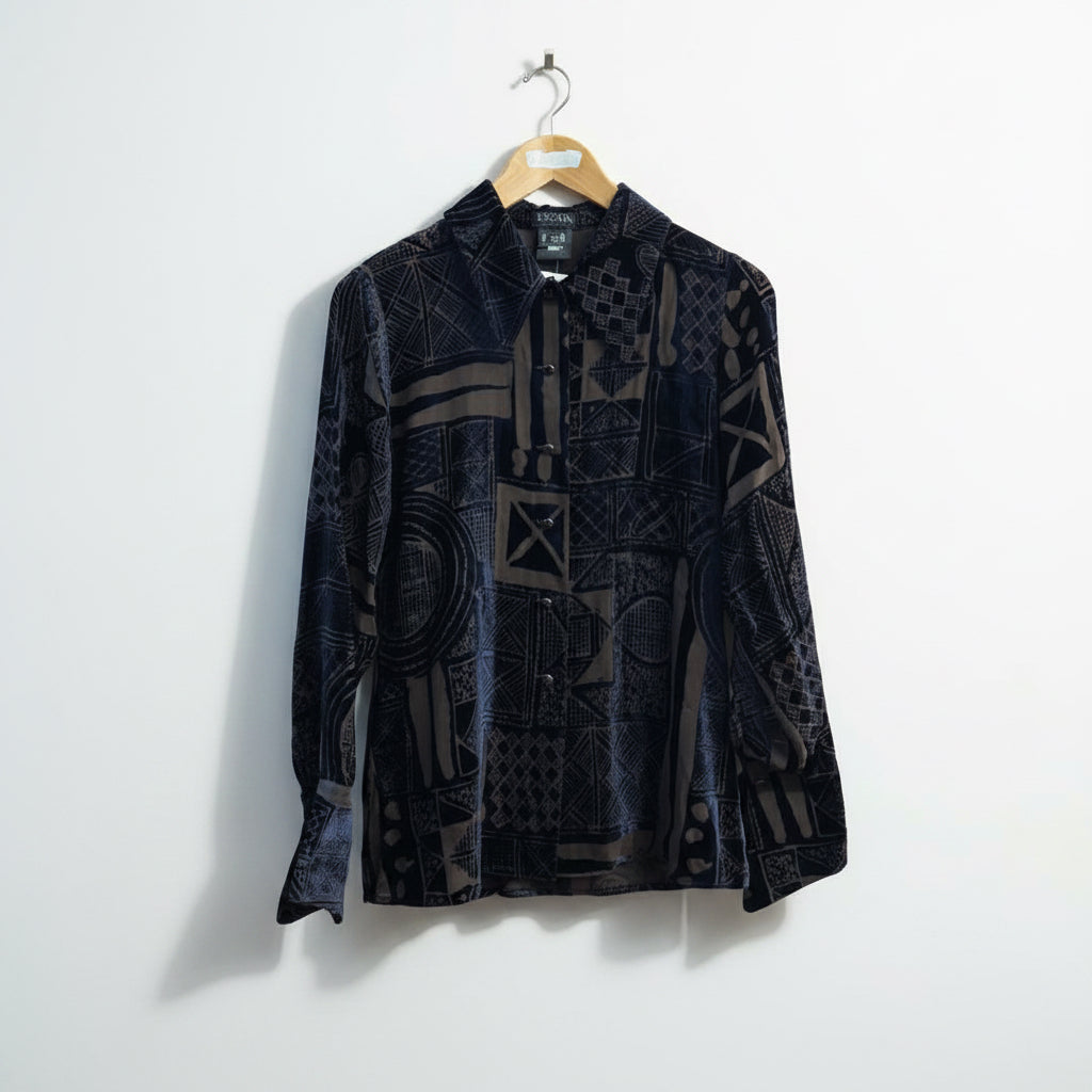 Escada Vintage Silk Blue Velour Sheer Top Ladies Size 34