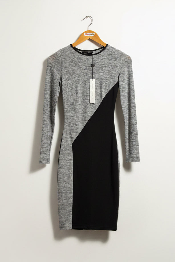Gomez-Gracia LS Bodycon Midi Dress Grey & Black Size 8
