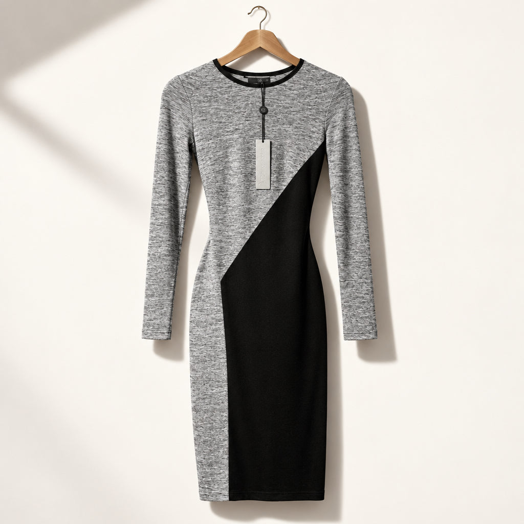 Gomez-Gracia LS Bodycon Midi Dress Grey & Black Size 8