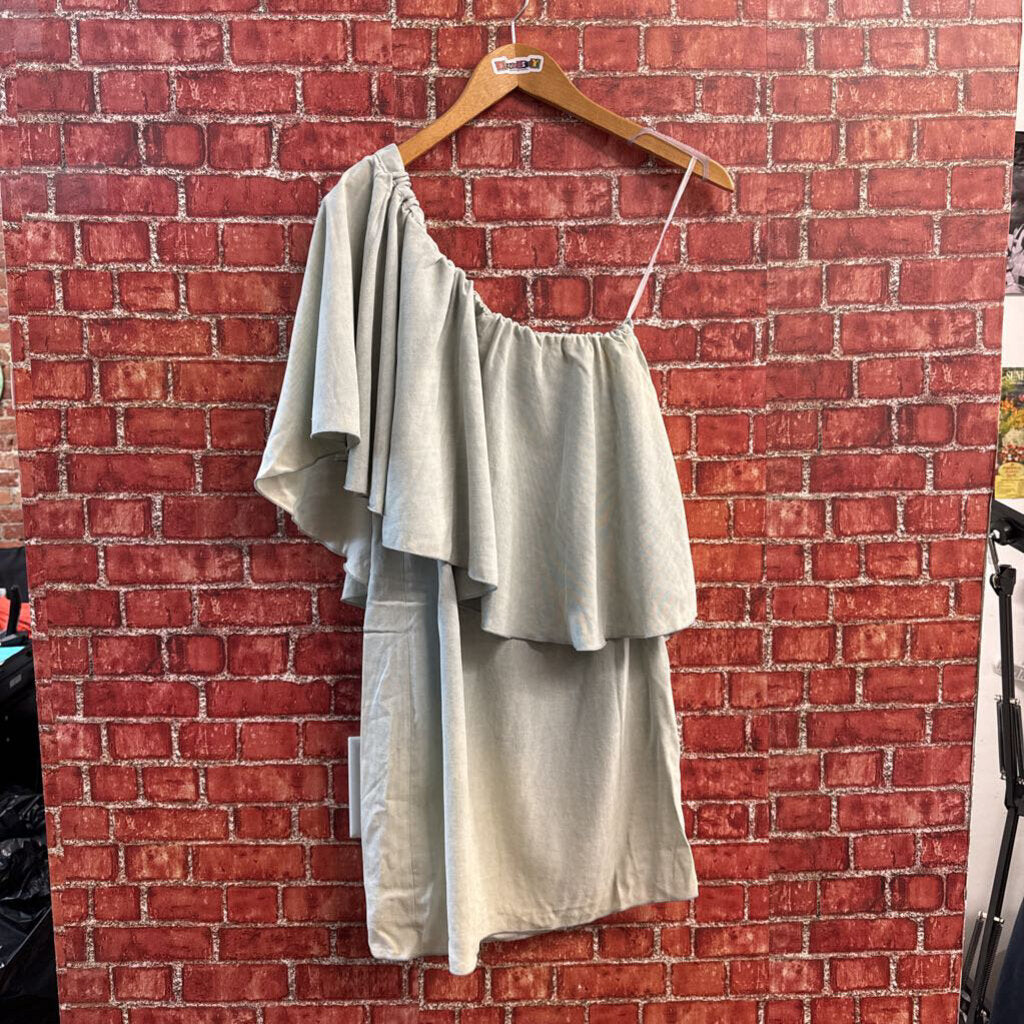 drew mini dress NWT DREW Grey 1 Shoulder Mini Dress Size 8