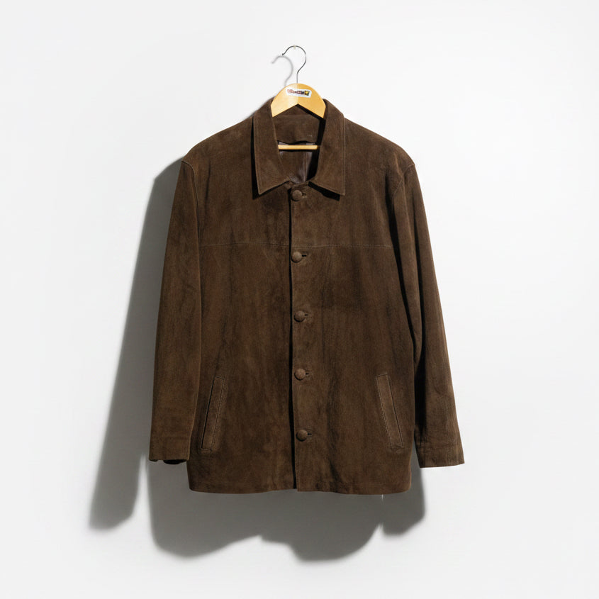 Vintage Soft Suede Brown Leather Jacket Men’s Size 42