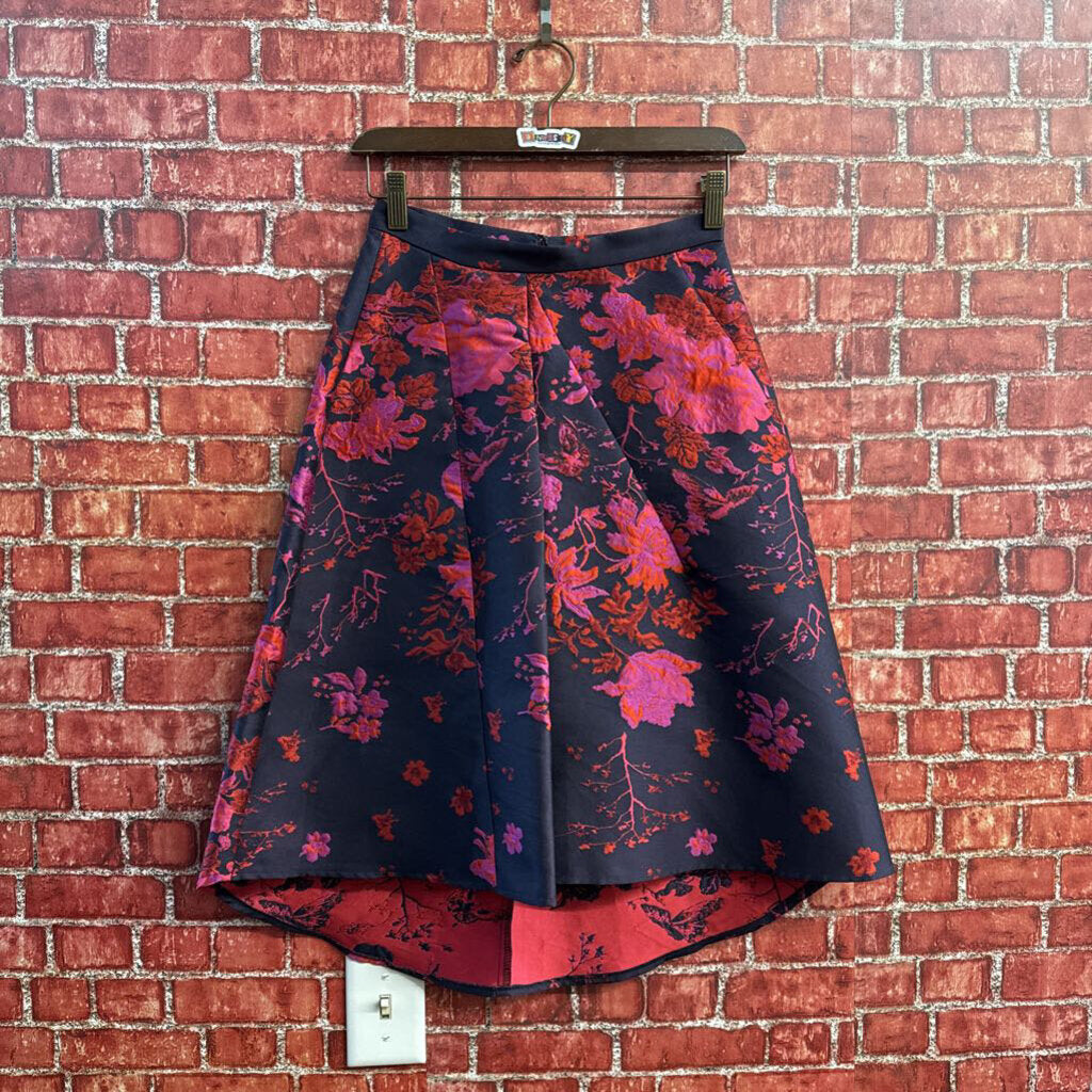 Eva Franco Floral Midi Skirt Pink Red Grey
