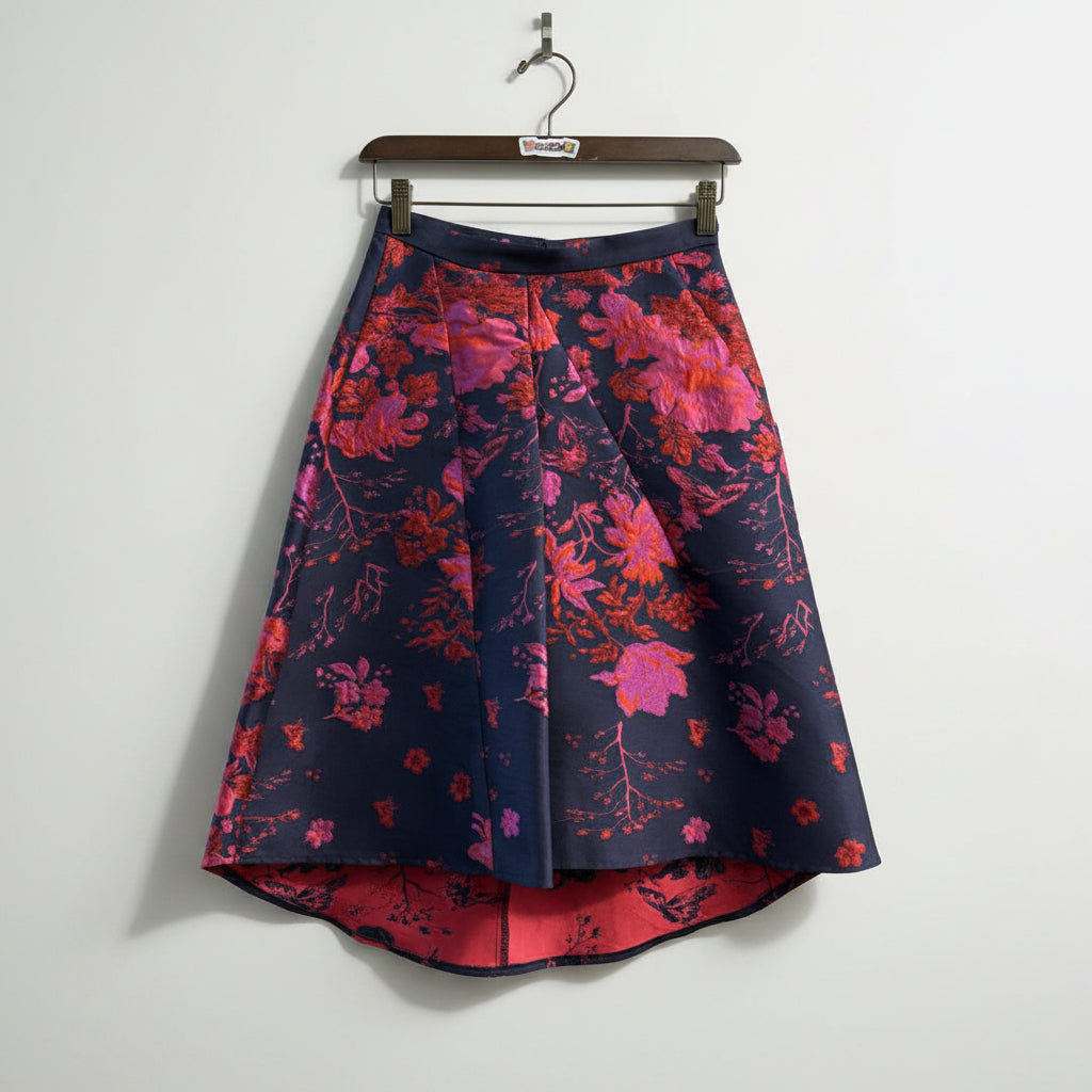 Eva Franco Floral Midi Skirt Pink Red Grey Size S
