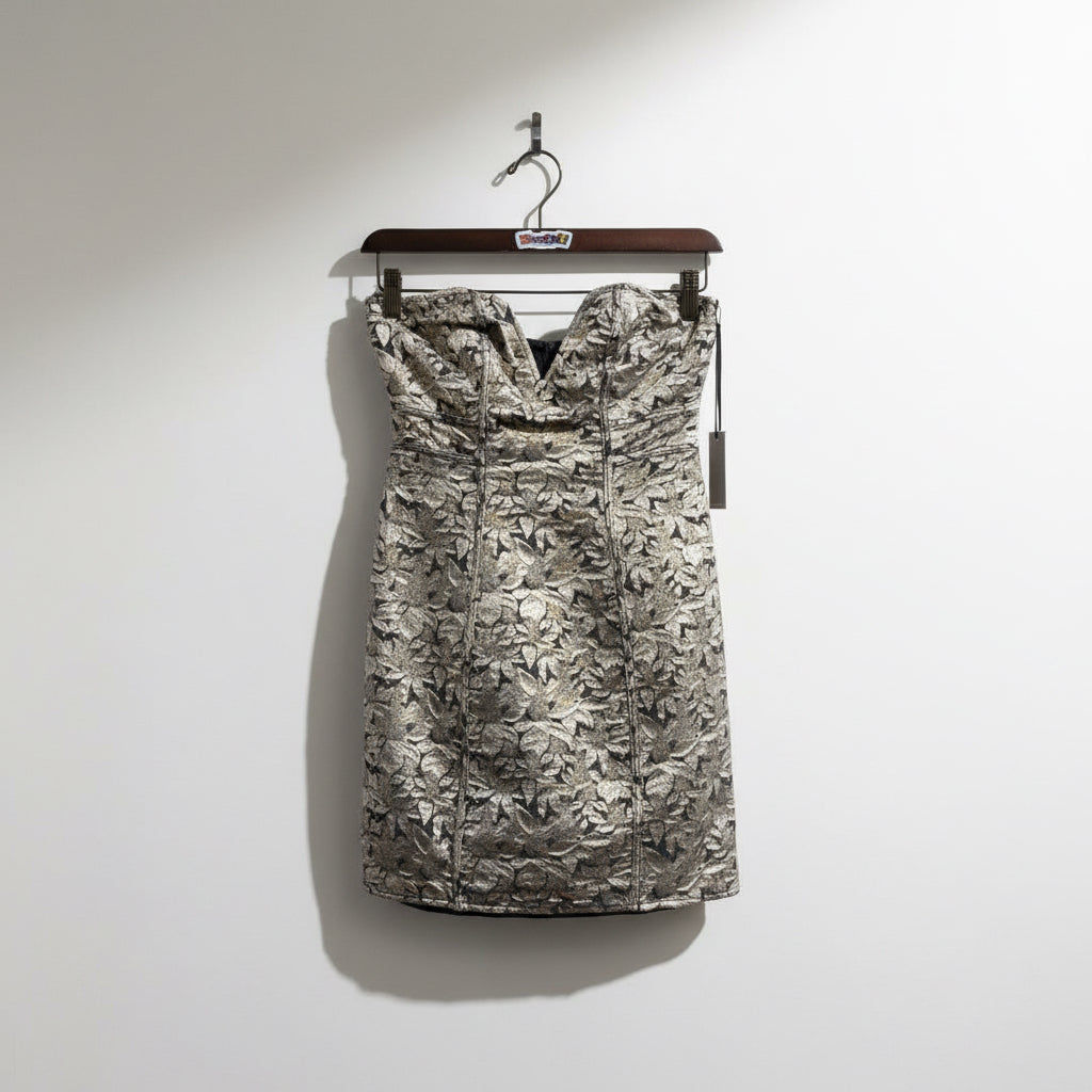 NWT Lovers + Friends Mini Dress Strapless Floral Metallic Gold/Grey La –  Diversity Consignment