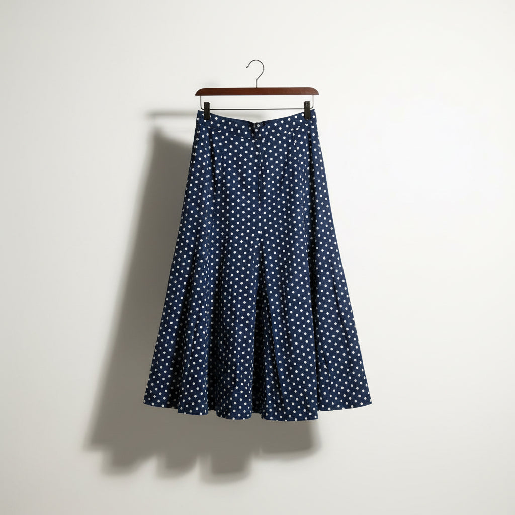 Handmade Maxi Skirt Polka Dot Navy/White Size 29