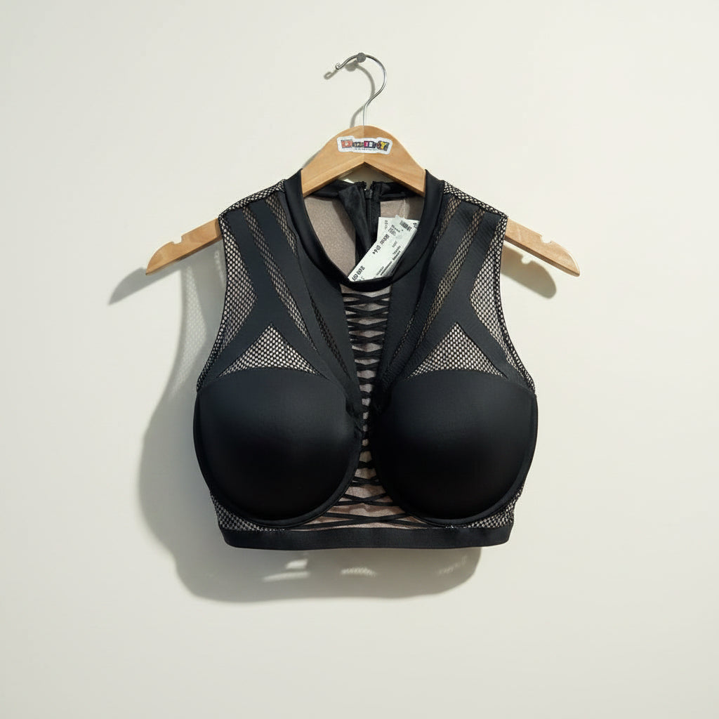 Victoria's Secret x Balmain black and tan mesh bra top size 34DDD