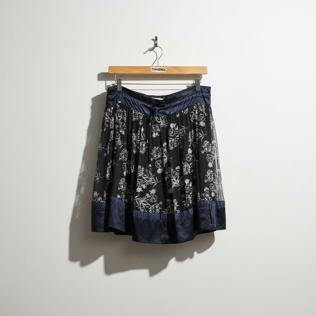 For Love And Liberty Black & Blue Floral Silk Mini Skirt Size S